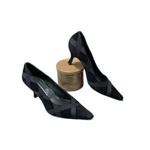 Donald J Pliner Black Suede Leather Kitten High Heels Pumps Shoes Women’s Sz 7.5